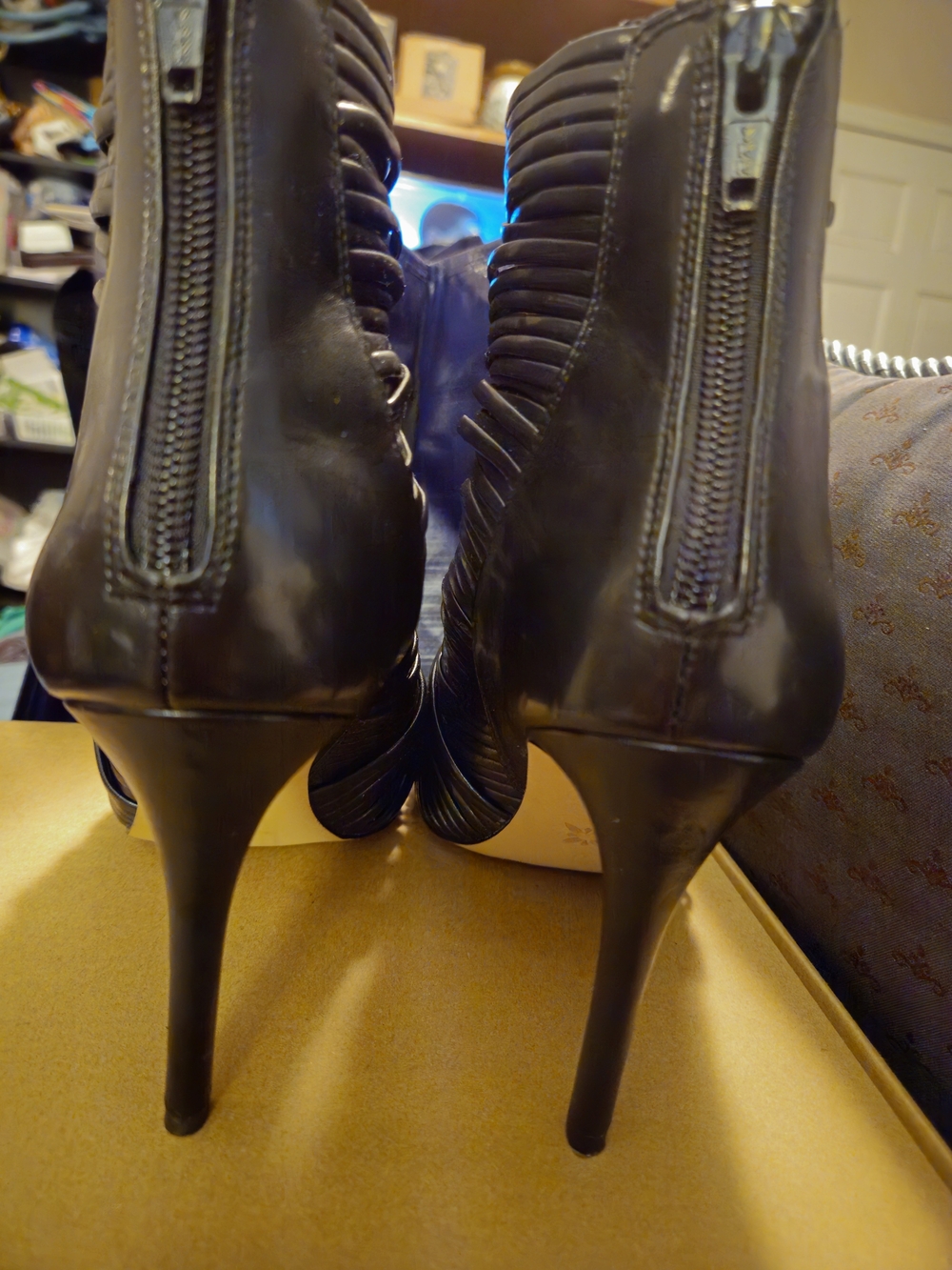 BCBGeneration Black Multi-Strap Peep-Toe Heeled Sandals - Picture 2 of 5